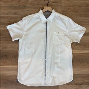 Ted Baker Men’s White Short Sleeve Button Down Shirt with Contrast Trim, XL